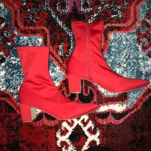Nasty Gal Red Block Kitten Heel Lycra Booties